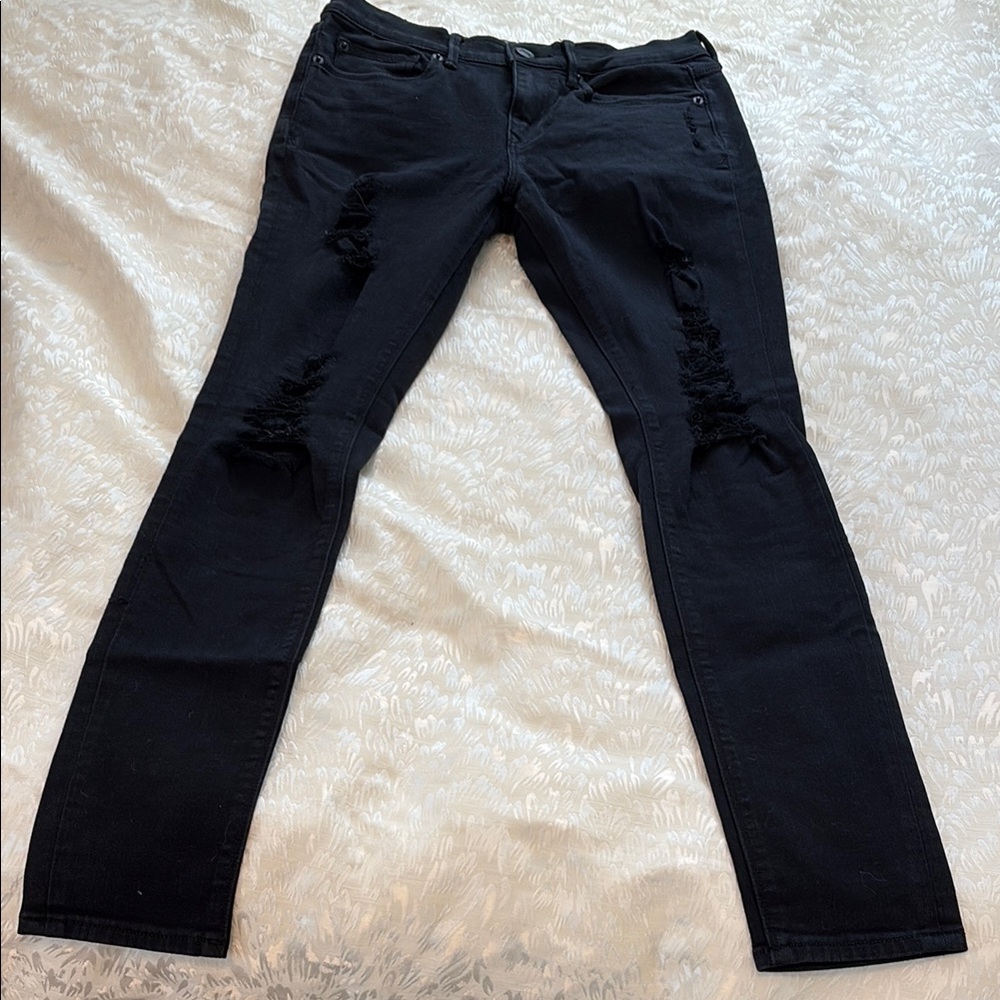 Express Black Skinny Jeans with Distressed Details